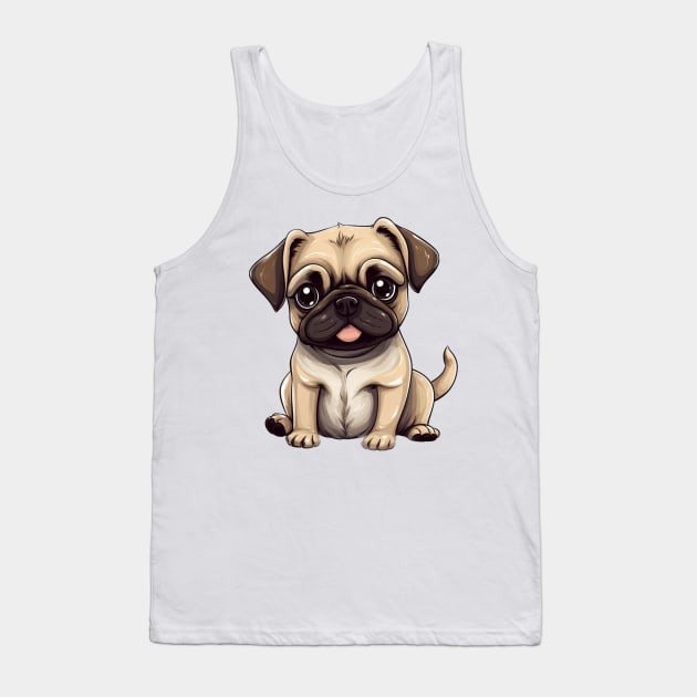 Cute Cartoon Pug Puppy Dog Tank Top by EpicFoxArt